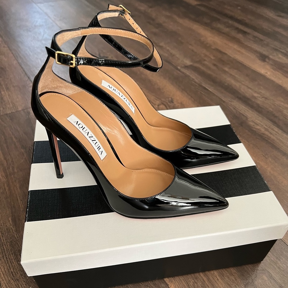 NWB Aquazzura black patent leather high heel 7.5 Love Affair pump